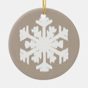Ikat-Schneeflocke - Taupe-beige und weiß Keramik Ornament