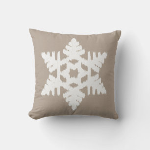 Ikat-Schneeflocke - Taupe-beige und weiß Kissen