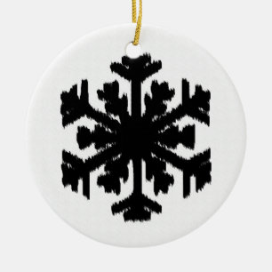 Ikat-Schneeflocke - Weiß und Schwarz Keramik Ornament