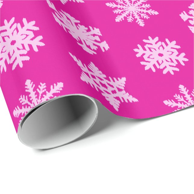 Ikat Schneeflocken - Fuchsien- und Eisrosa Geschenkpapier (Rolleneckpunkt)