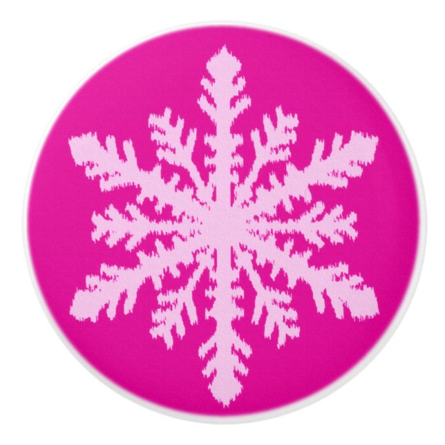 Ikat Schneeflocken - Fuchsien- und Eisrosa Keramikknauf (Vorderseite)