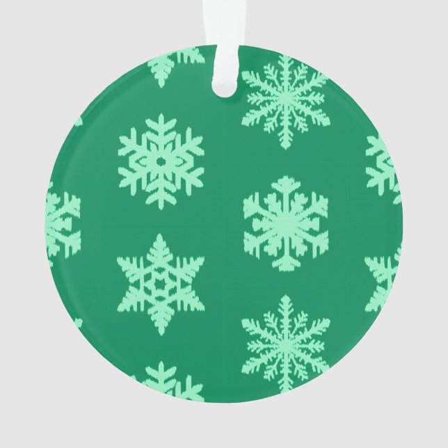 Ikat-Schneeflocken - Kiefer- und Minzgrün Ornament (Rückseite)