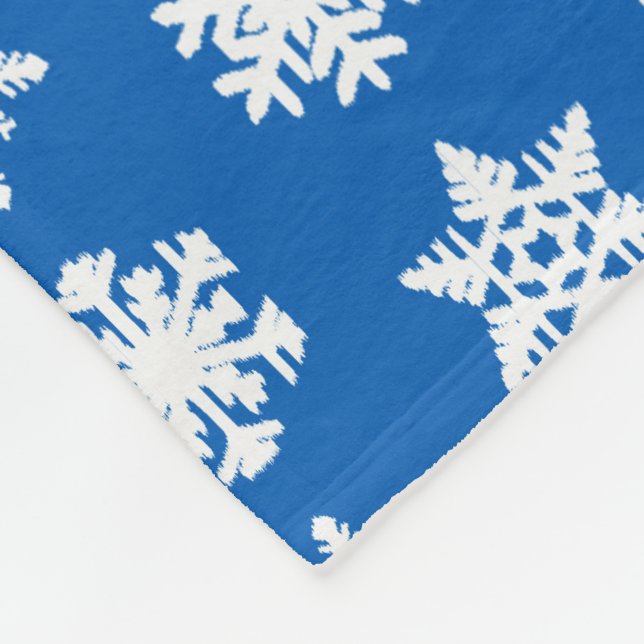Ikat Schneeflocken - Kobaltblau und -WEISS Fleecedecke (Ecke)