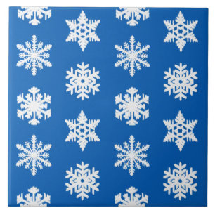Ikat-Schneeflocken - Kobaltblau und Weiß Fliese