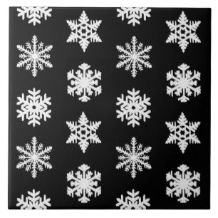 Ikat-Schneeflocken - Schwarzweiß Fliese
