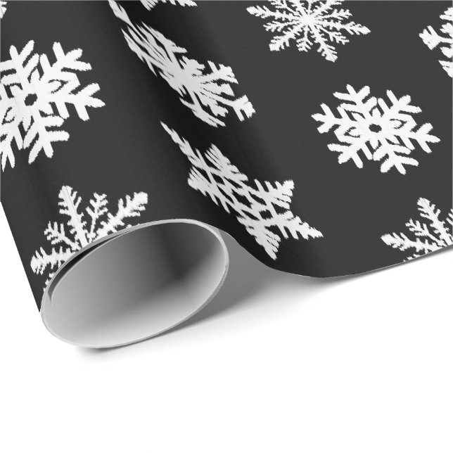 Ikat-Schneeflocken - Schwarzweiß Geschenkpapier (Rolleneckpunkt)