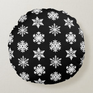 Ikat-Schneeflocken - Schwarzweiß Rundes Kissen