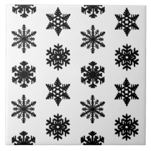 Ikat-Schneeflocken - Weiß und Schwarz Fliese