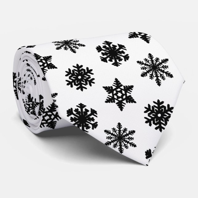 Ikat-Schneeflocken - weiß und schwarz Krawatte (Gerollt)
