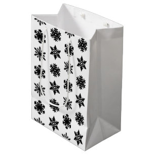 Ikat-Schneeflocken - weiß und schwarz Mittlere Geschenktüte