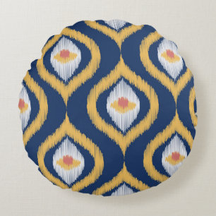 Ikat Series Ogee Blue Geometric Rundes Kissen