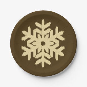 Ikat Snowflake - Beige und Schokolade Brown Pappteller