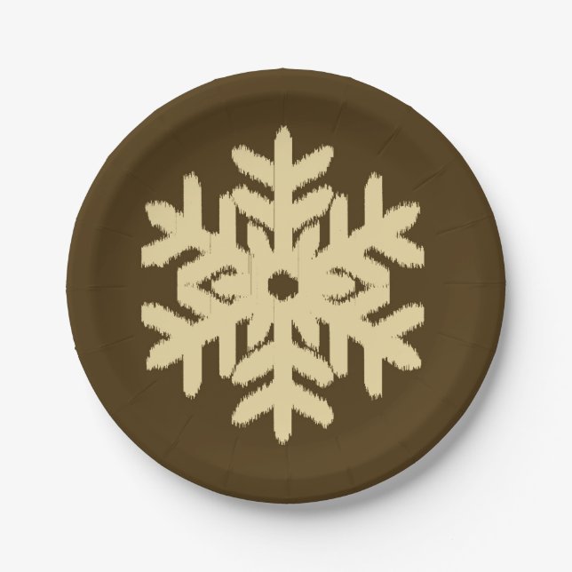 Ikat Snowflake - Beige und Schokolade Brown Pappteller (Vorderseite)