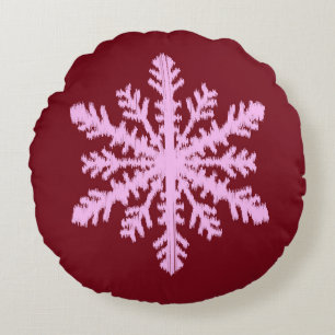Ikat Snowflake - Burgunder Wein und Rosa Rundes Kissen