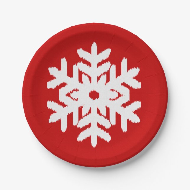 Ikat Snowflake - Dunkelrot und weiß Pappteller (Vorderseite)