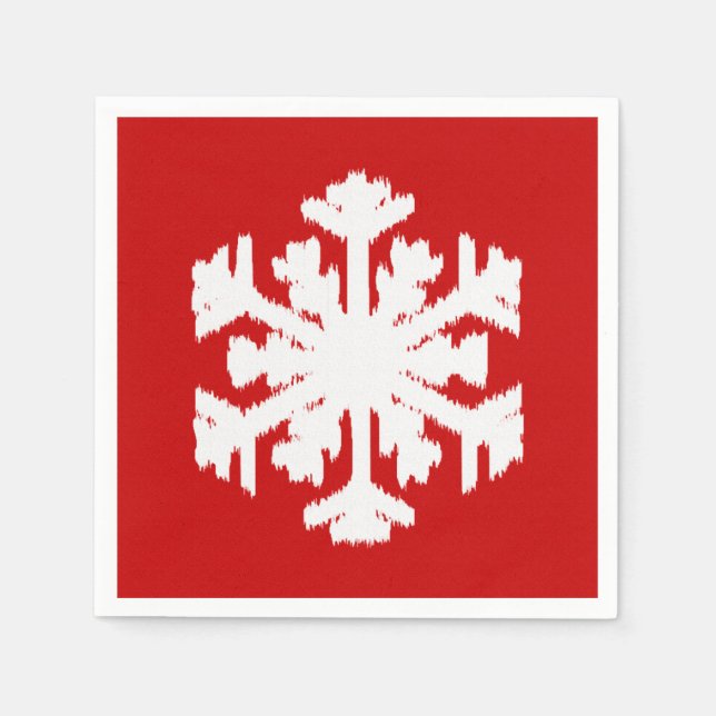 Ikat Snowflake - Dunkelrot und weiß Serviette (Vorderseite)