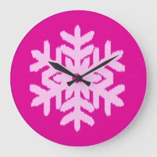 Ikat Snowflake - Fuchsia und Eispink Große Wanduhr