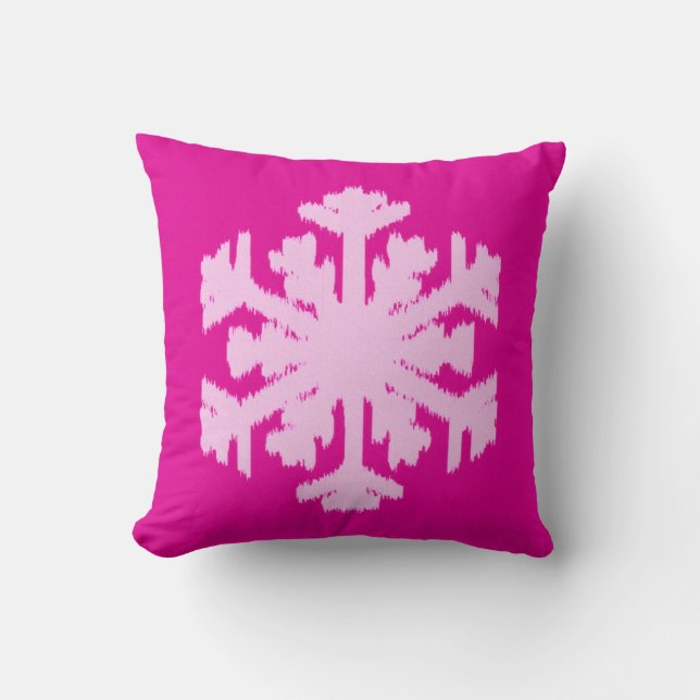 Ikat Snowflake - Fuchsia und Eispink Kissen (Vorderseite)
