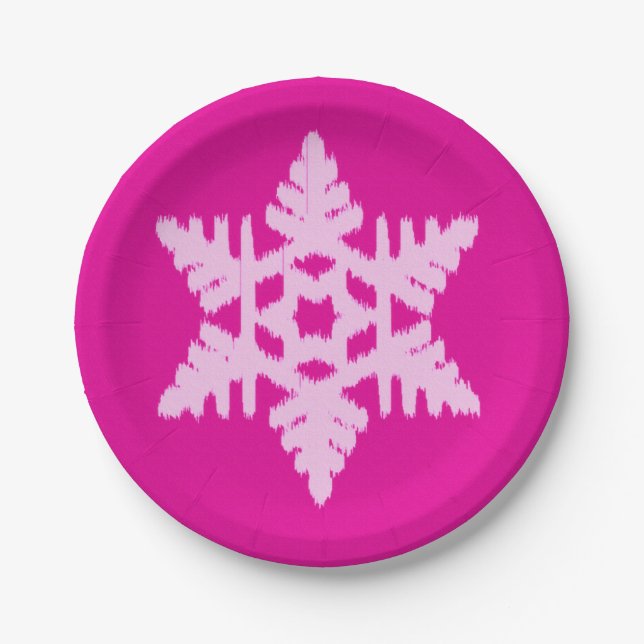 Ikat Snowflake - Fuchsia und Eispink Pappteller (Vorderseite)
