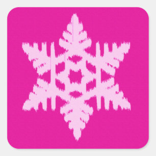 Ikat Snowflake - Fuchsia und Eispink Quadratischer Aufkleber