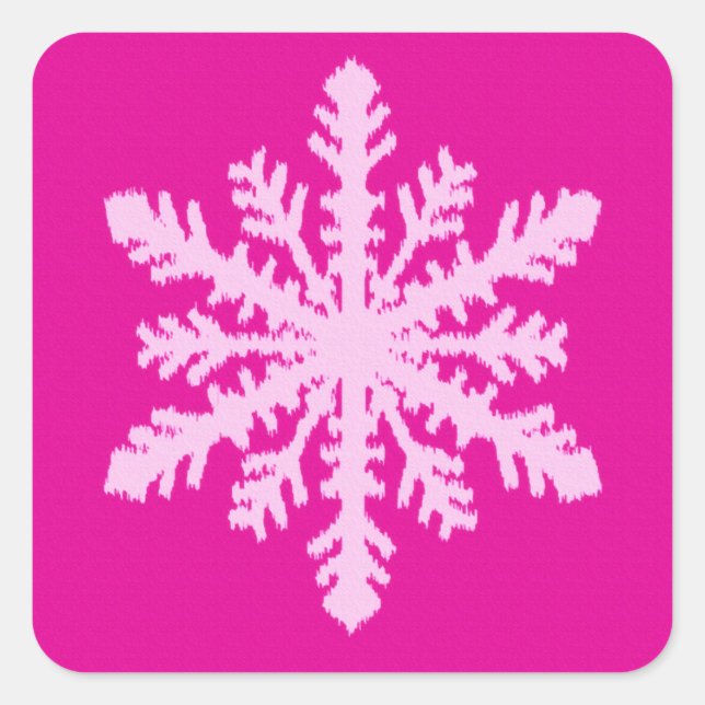 Ikat Snowflake - Fuchsia und Eispink Quadratischer Aufkleber (Vorderseite)