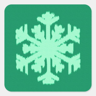 Ikat Snowflake - Kiefer und Minze grün Quadratischer Aufkleber