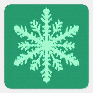Ikat Snowflake - Kiefer und Minze grün Quadratischer Aufkleber