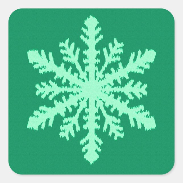 Ikat Snowflake - Kiefer und Minze grün Quadratischer Aufkleber (Vorderseite)