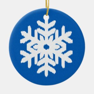 Ikat Snowflake - Kobalt blau und weiß Keramikornament