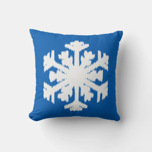 Ikat Snowflake - Kobalt blau und weiß Kissen