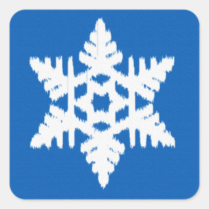 Ikat Snowflake - Kobalt blau und weiß Quadratischer Aufkleber