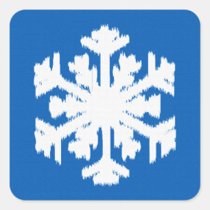 Ikat Snowflake - Kobalt blau und weiß Quadratischer Aufkleber