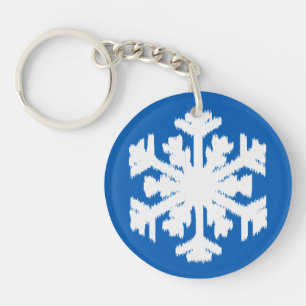 Ikat Snowflake - Kobalt blau und weiß Schlüsselanhänger