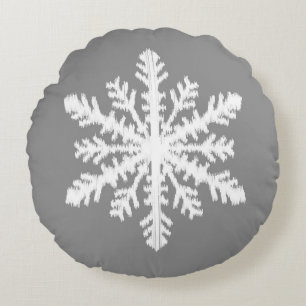 Ikat Snowflake - Kohle grau und weiß Rundes Kissen