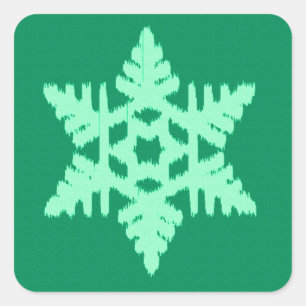 Ikat Snowflake - Pine and mint green Quadratischer Aufkleber