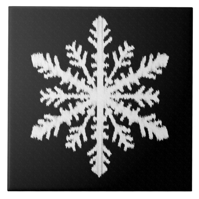 Ikat Snowflake - Schwarzweiß Fliese (Vorderseite)