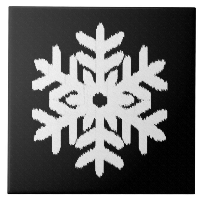 Ikat Snowflake - Schwarzweiß Fliese (Vorderseite)