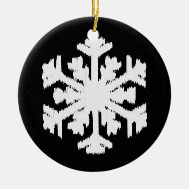 Ikat Snowflake - Schwarzweiß Keramik Ornament (Vorne)