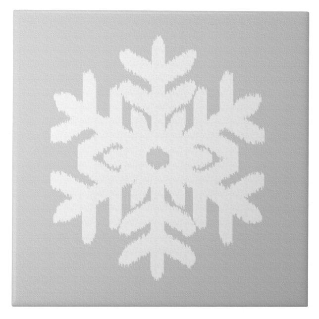 Ikat Snowflake - Silbergrau und weiß Fliese (Vorderseite)