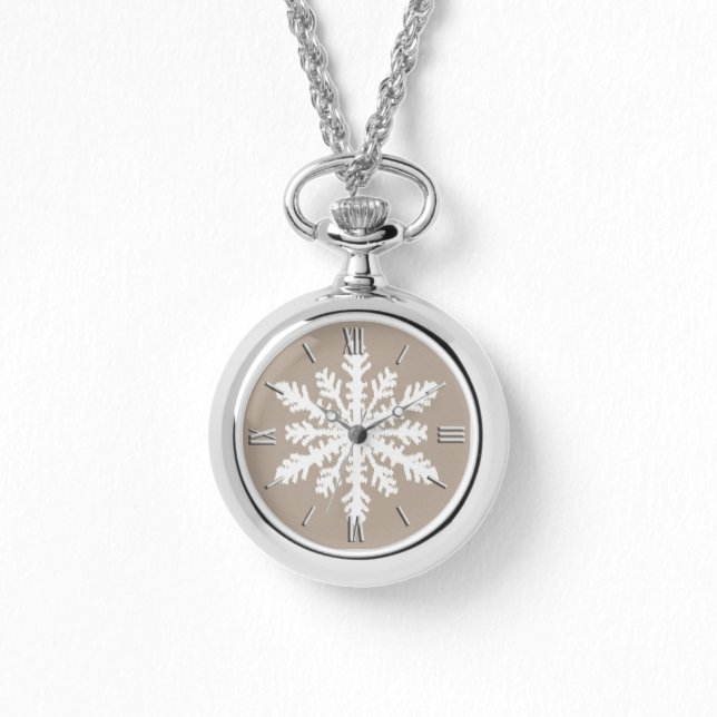 Ikat Snowflake - Taupe und Weiß Armbanduhr (Vorderseite)