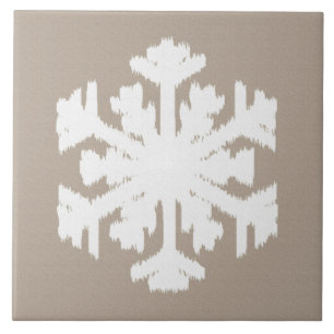 Ikat Snowflake - Taupe und Weiß Fliese