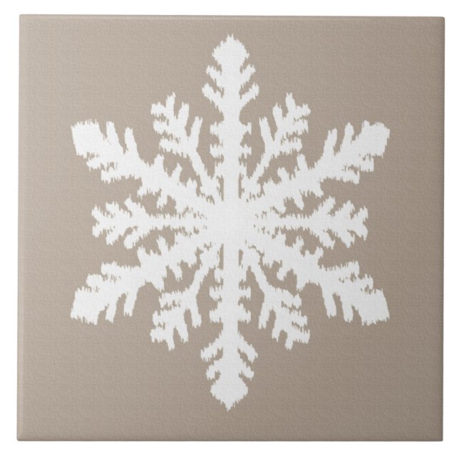 Ikat Snowflake - Taupe und Weiß Fliese (Vorderseite)