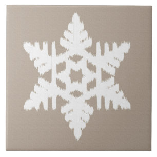 Ikat Snowflake - Taupe und Weiß Fliese