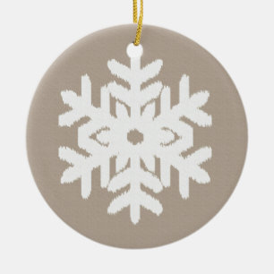 Ikat Snowflake - Taupe und Weiß Keramikornament