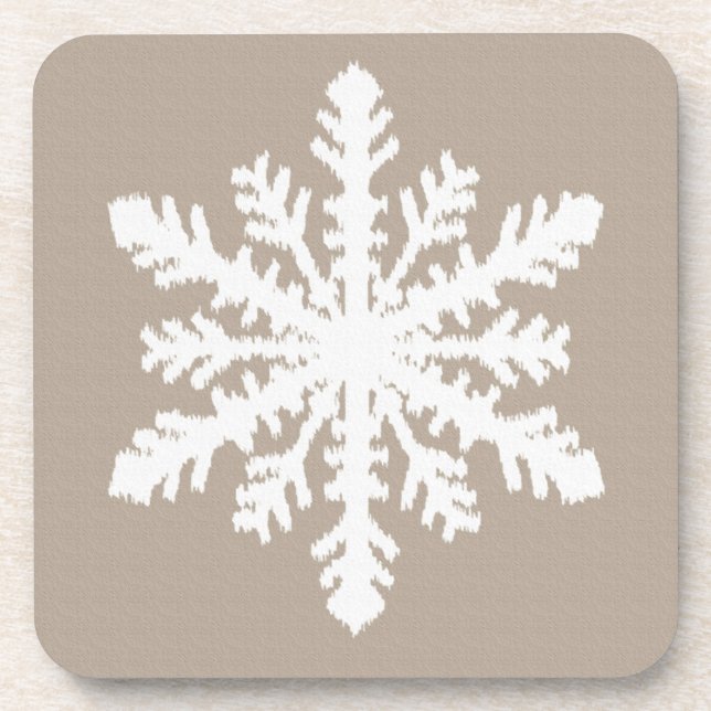 Ikat Snowflake - Taupe und Weiß Untersetzer (Vorderseite)