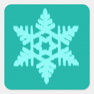 Ikat Snowflake - Türkis und Wasser Quadratischer Aufkleber