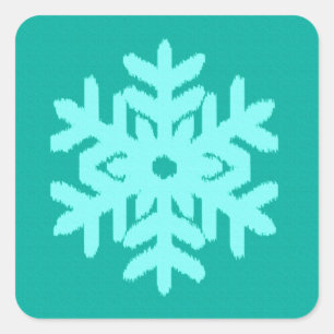 Ikat Snowflake - Türkis und Wasser Quadratischer Aufkleber