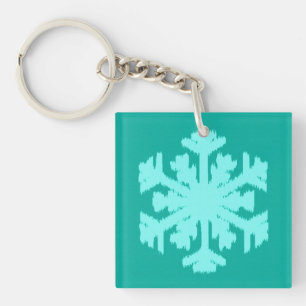 Ikat Snowflake - Türkis und Wasser Schlüsselanhänger