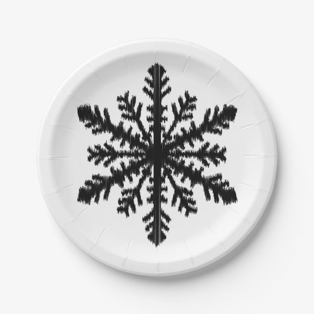 Ikat Snowflake - weiß und schwarz Pappteller (Vorderseite)