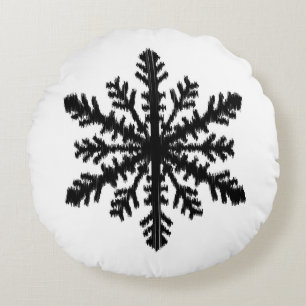 Ikat Snowflake - weiß und schwarz Rundes Kissen